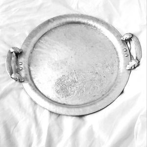Vintage Hand Wrought Aluminum Tray Crysanthemum